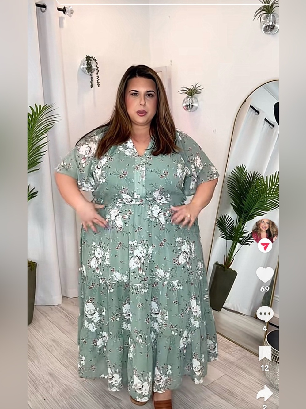 Plus Floral Chiffon Maxi Dress - Sage Green